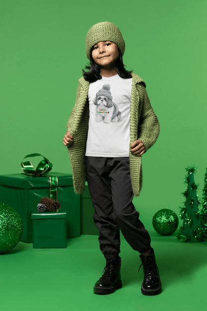 Merry Christmas Shih Tzu Tee - Festive Holiday Shirt for Kids - Shih Tzu Gifts