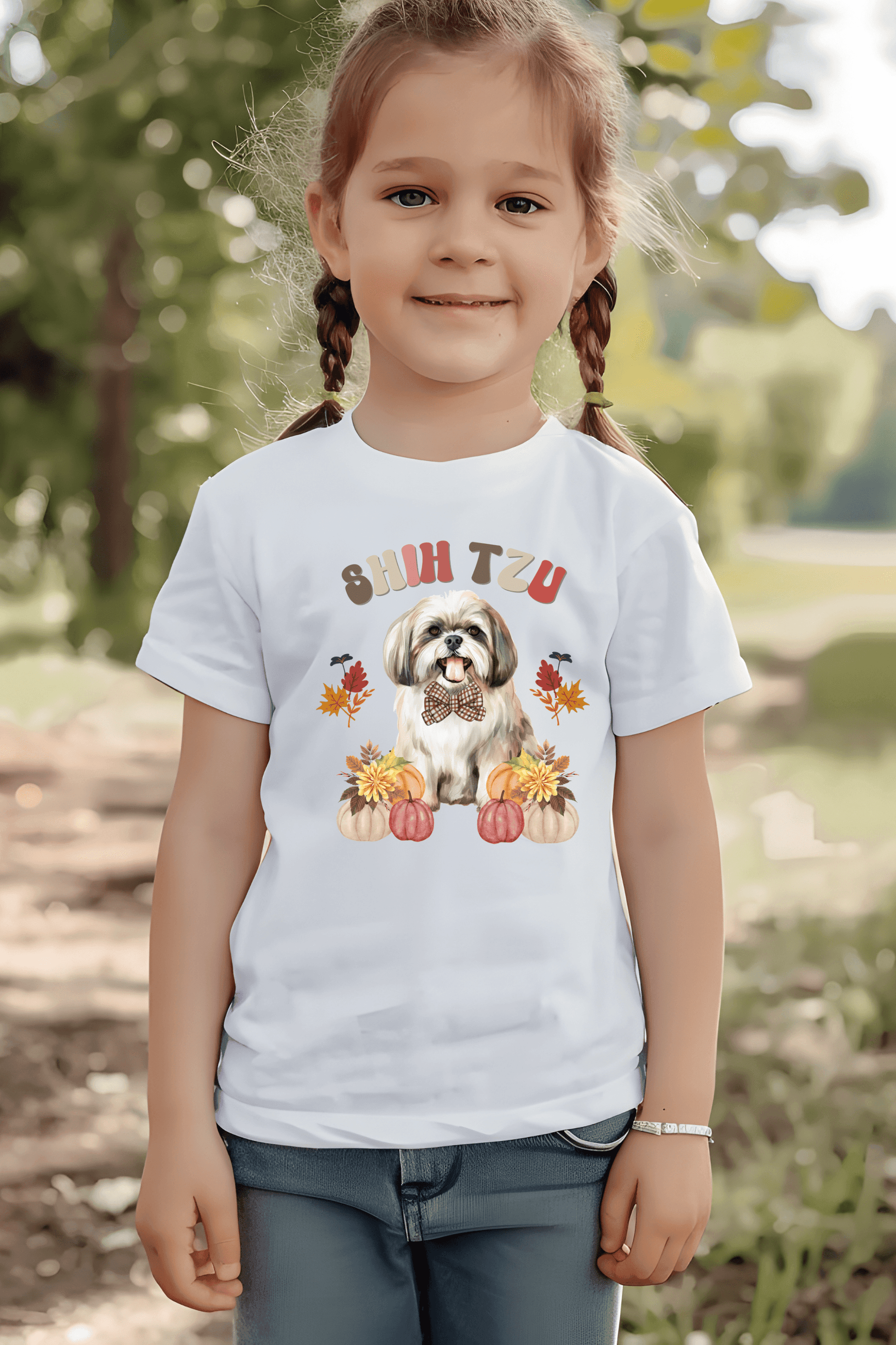 Shih Tzu In Fall Youth Short Sleeve Tee - Shih Tzu Gifts