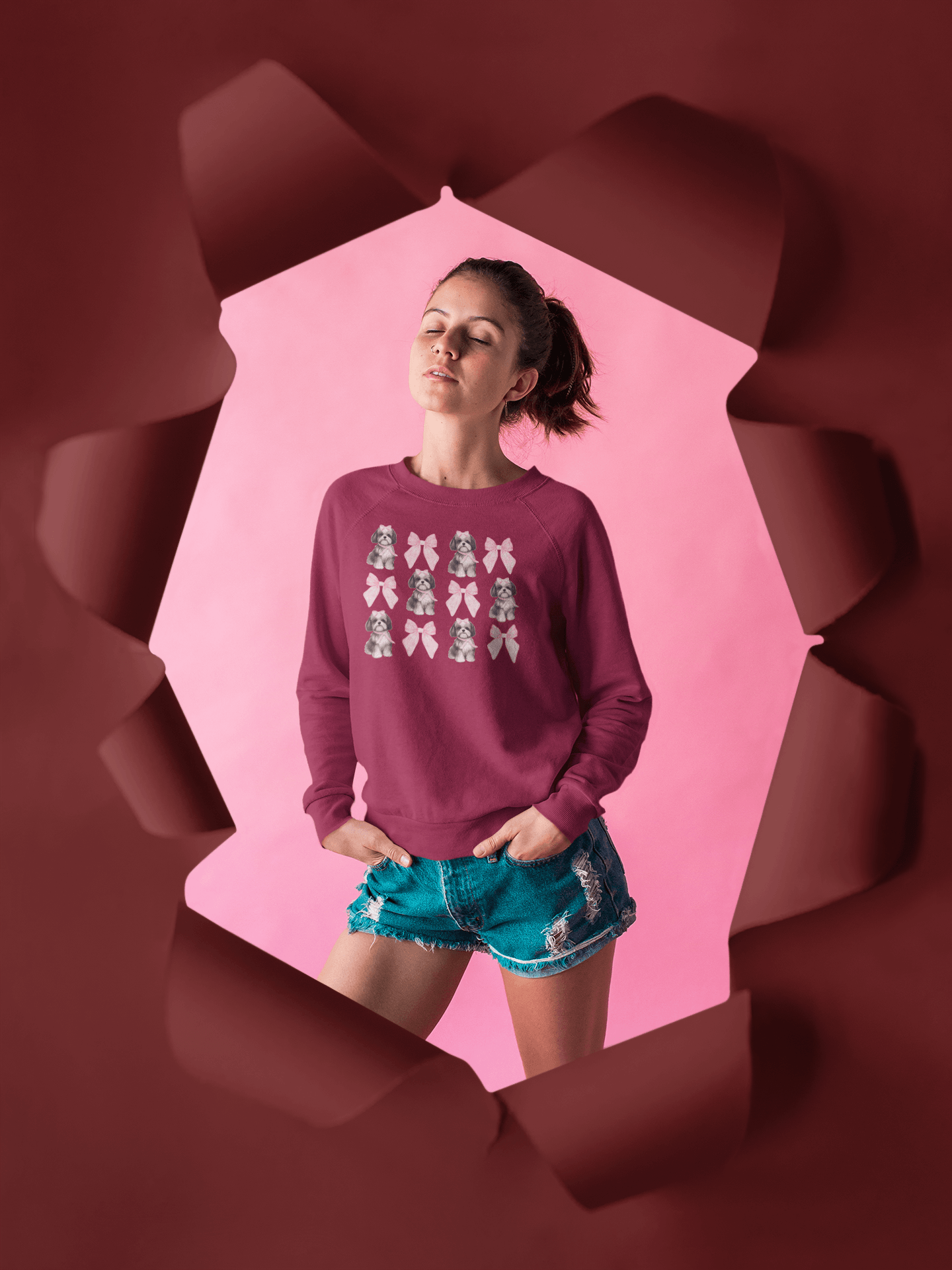 Shih Tzu With Pink Bows Sweatshirt – Perfect for Dog Lovers