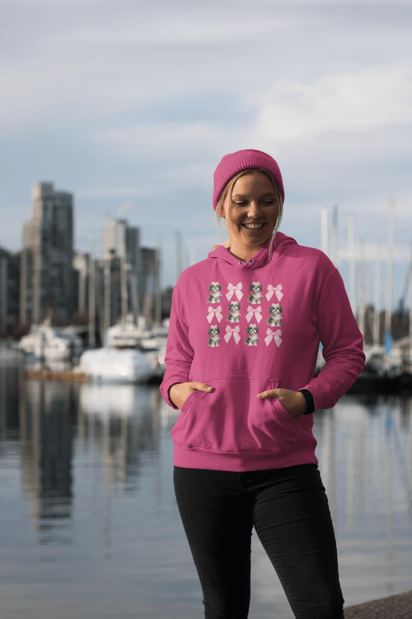 Shih Tzu with Pink Bows Hoodie - Cozy Gift for Shih Tzu Lovers and Moms