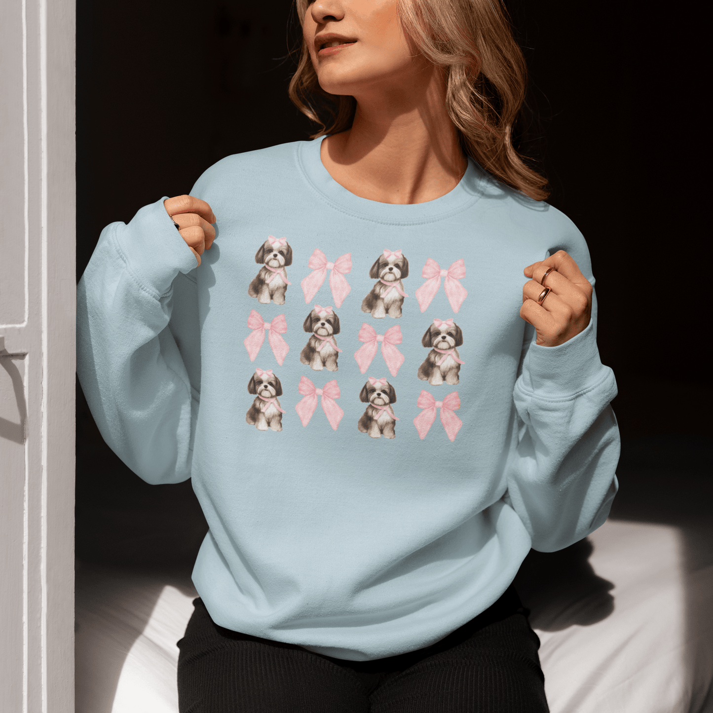 Shih Tzu With Pink Bows Sweatshirt – Perfect for Dog Lovers