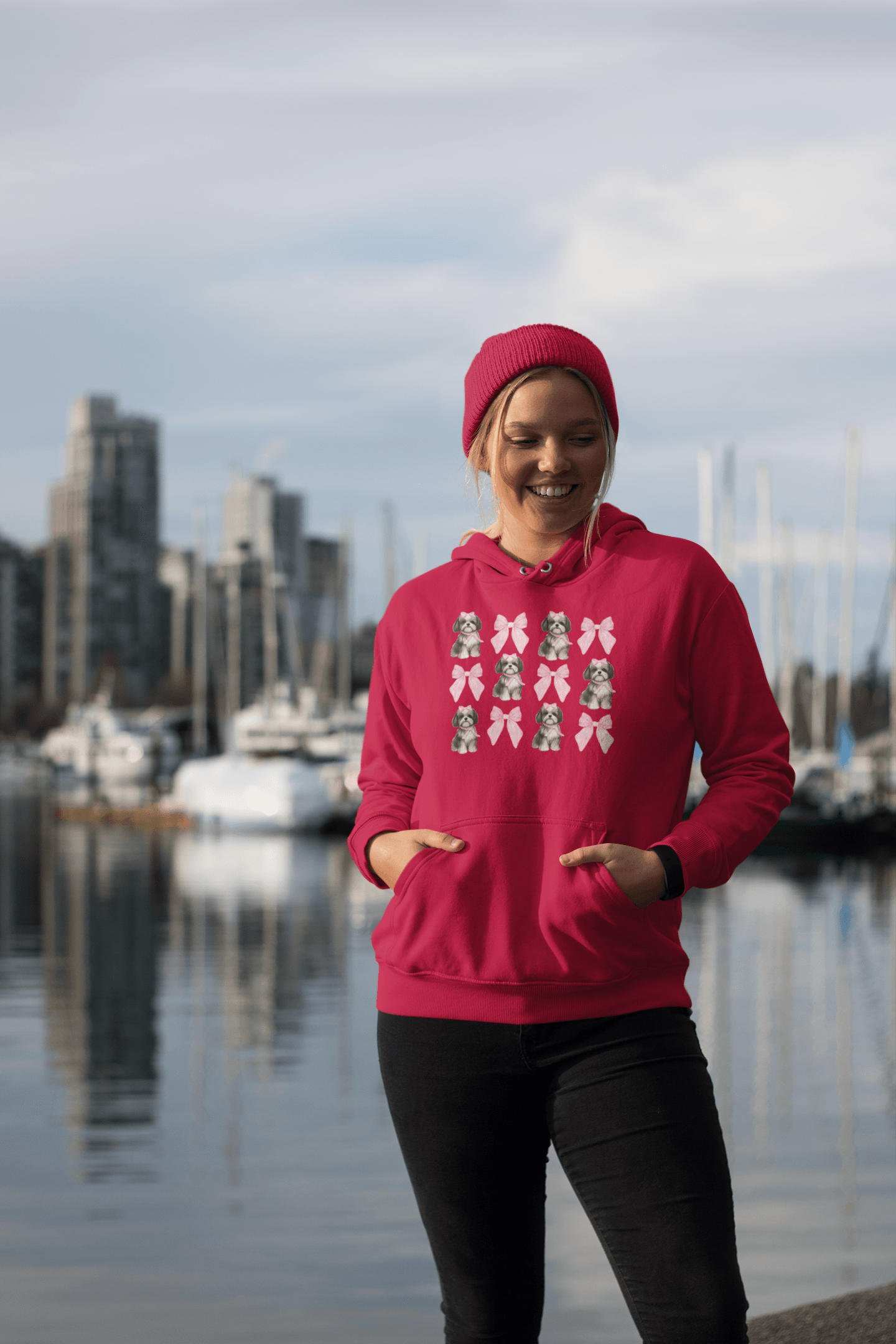 Shih Tzu with Pink Bows Hoodie - Cozy Gift for Shih Tzu Lovers and Moms