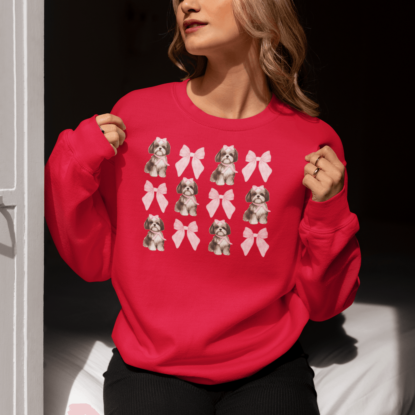 Shih Tzu With Pink Bows Sweatshirt – Perfect for Dog Lovers