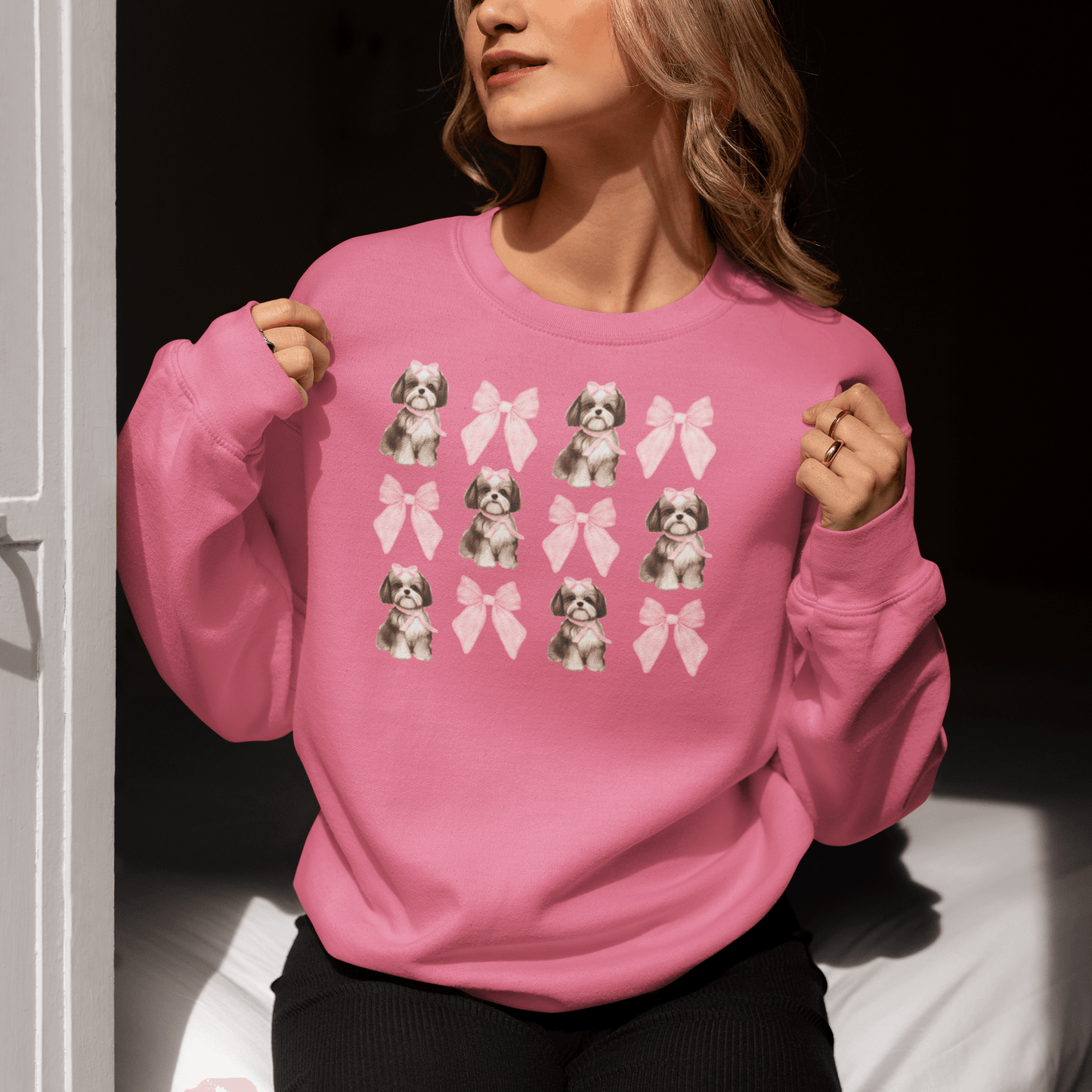 Shih Tzu With Pink Bows Sweatshirt – Perfect for Dog Lovers