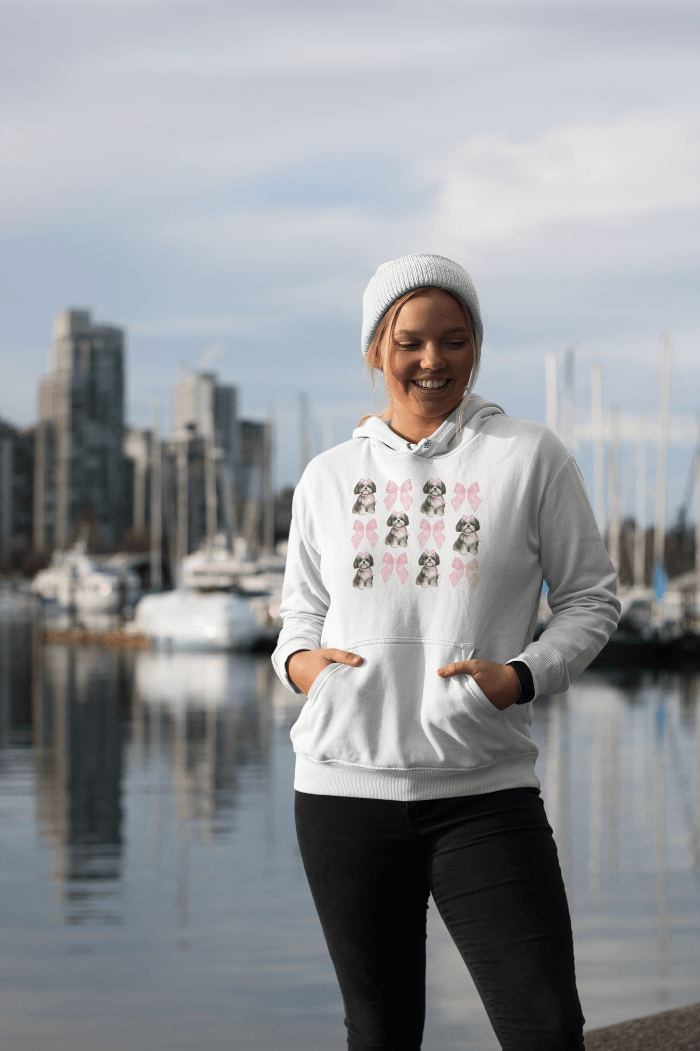 Shih Tzu with Pink Bows Hoodie - Cozy Gift for Shih Tzu Lovers and Moms