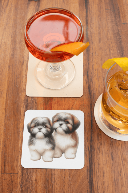 Two Babies Shih Tzu Corkwood Coaster Set - Shih Tzu Gifts