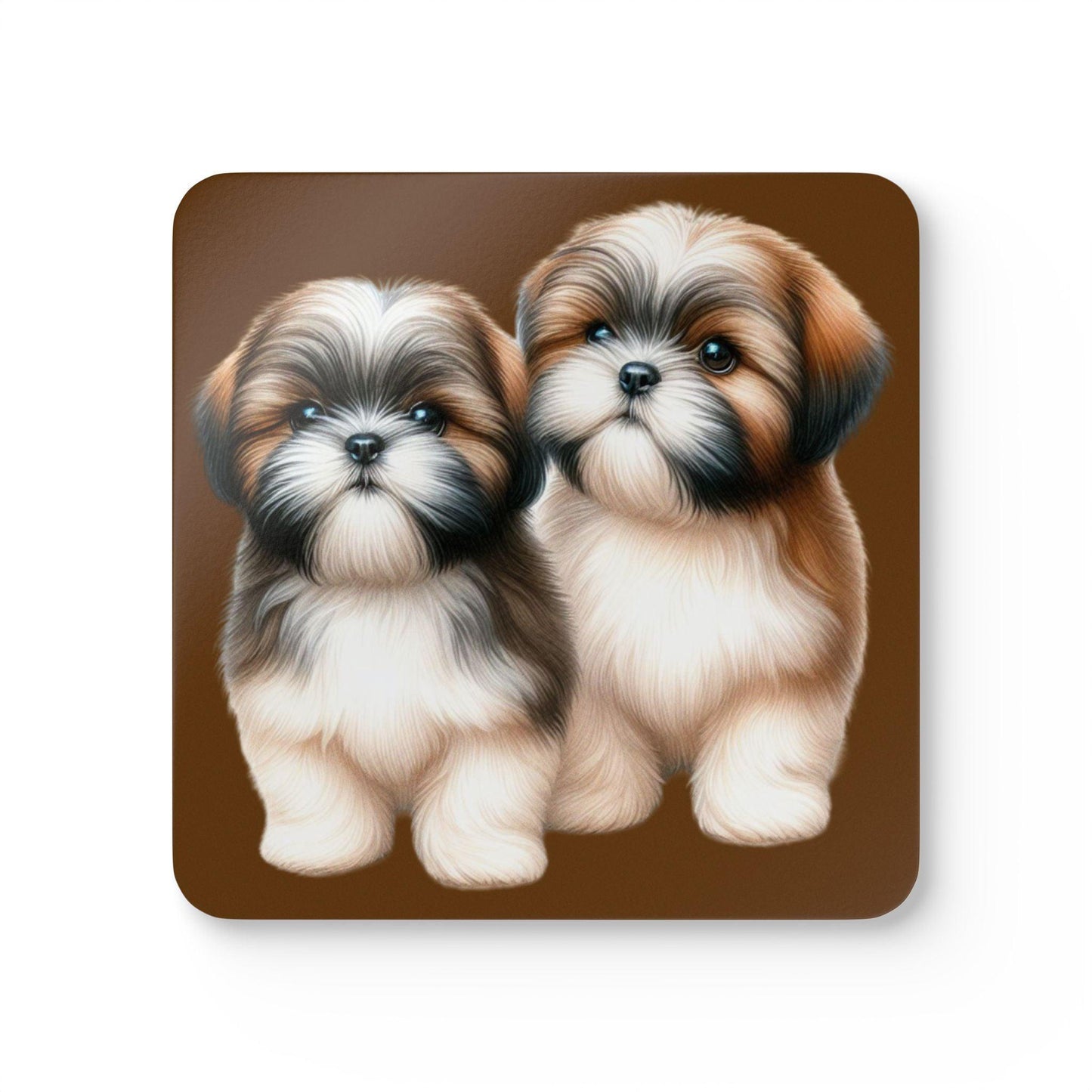 Two Babies Shih Tzu Corkwood Coaster Set - Shih Tzu Gifts
