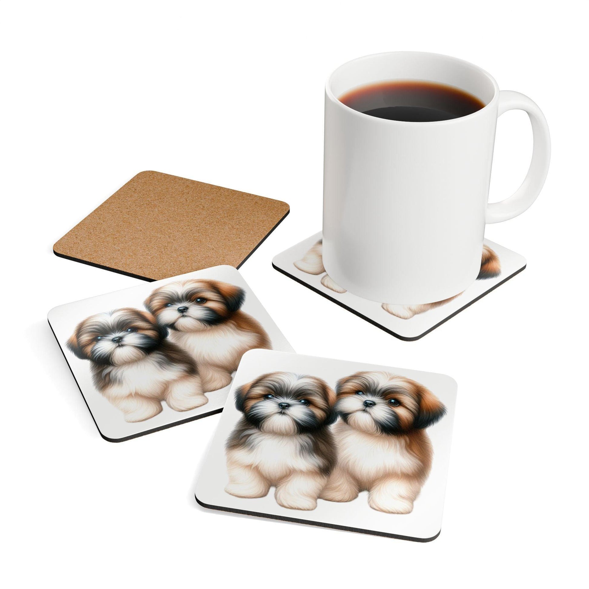 Two Babies Shih Tzu Corkwood Coaster Set - Shih Tzu Gifts