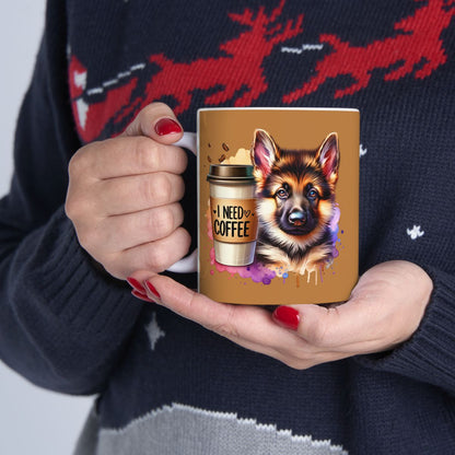 German Shepherd with Coffee Mug – Gift for Dog Moms & Dads