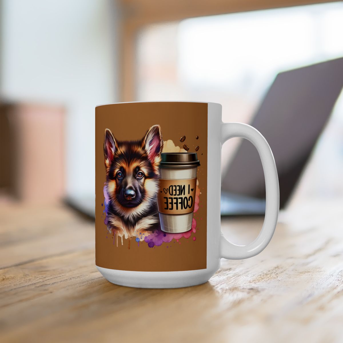 German Shepherd with Coffee Mug – Gift for Dog Moms & Dads