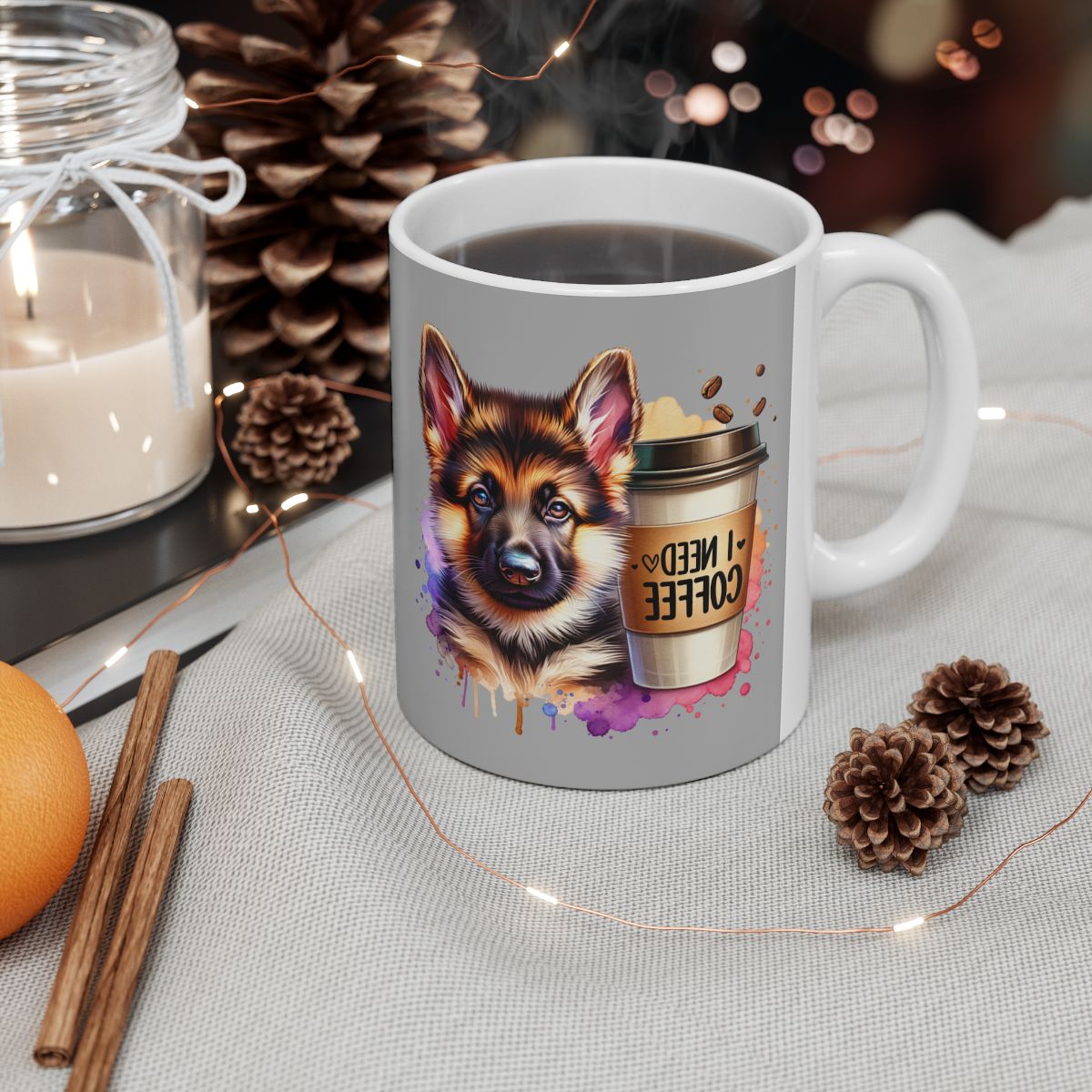 German Shepherd with Coffee Mug – Gift for Dog Moms & Dads
