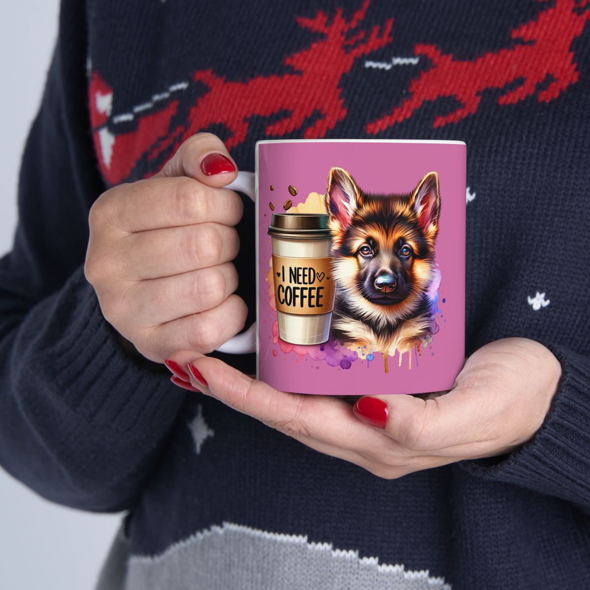 German Shepherd with Coffee Mug – Gift for Dog Moms & Dads