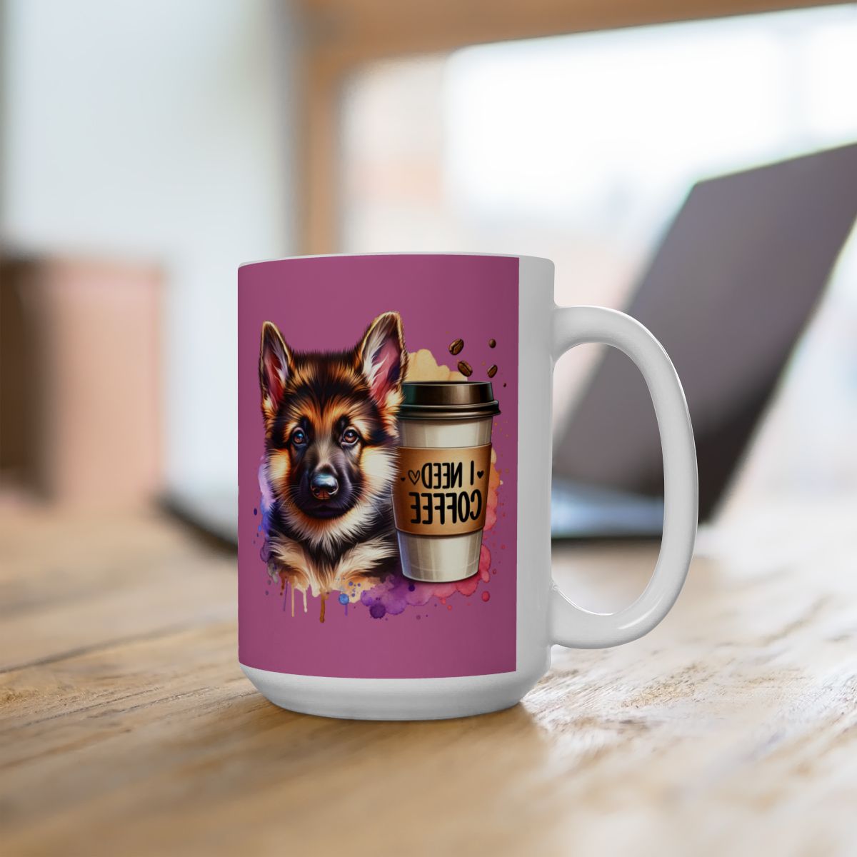 German Shepherd with Coffee Mug – Gift for Dog Moms & Dads