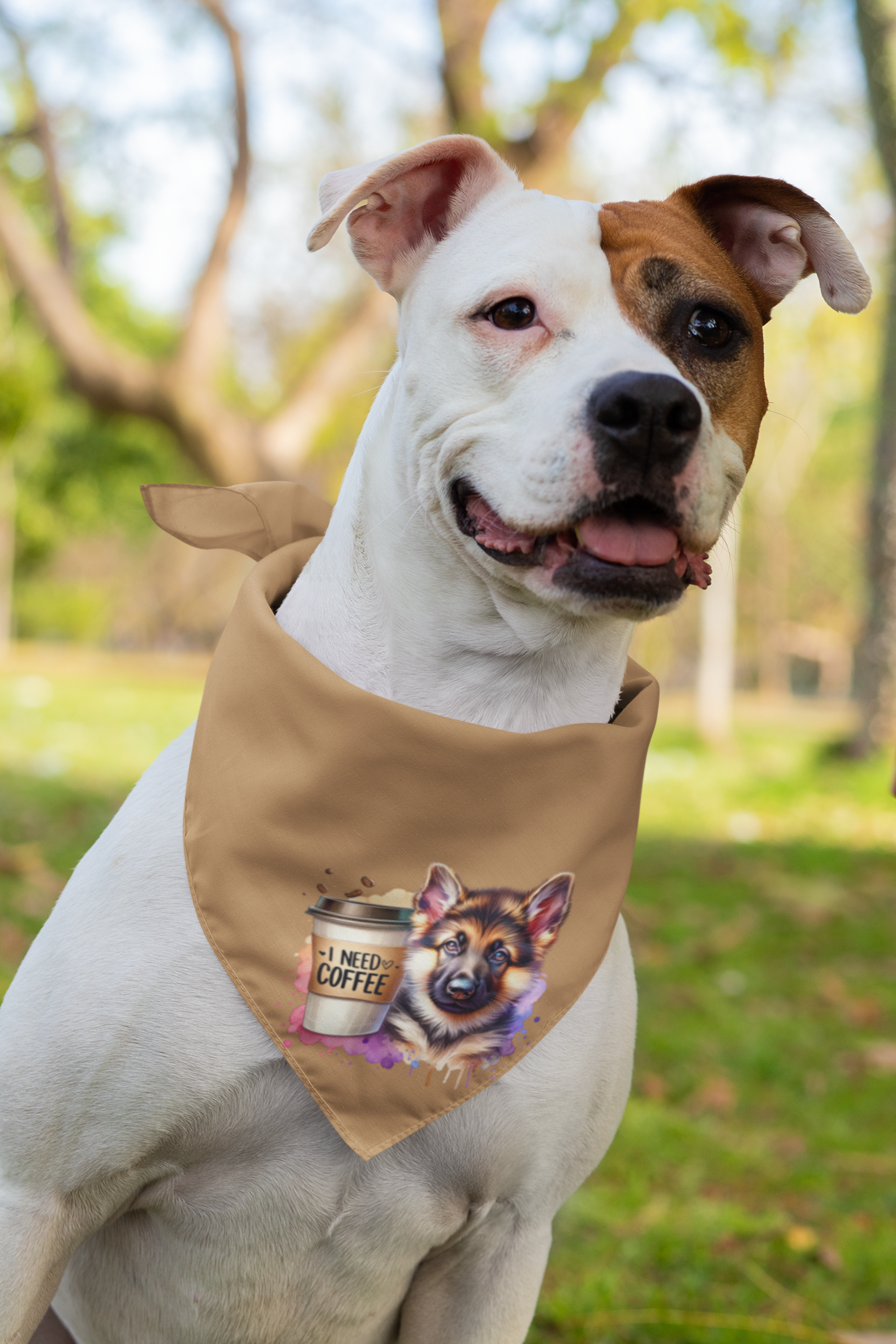 German Shepherd with Coffee Bandana – Fun Gift for Dog & Coffee Lovers