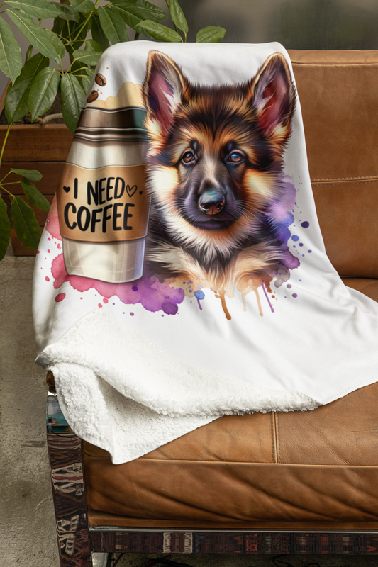 German Shepherd With Coffee Blanket – Cozy Gift for Dog Lovers