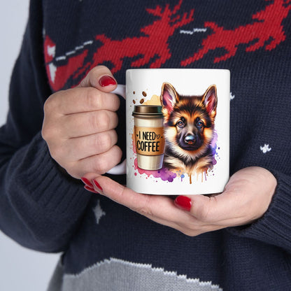 German Shepherd with Coffee Mug – Gift for Dog Moms & Dads