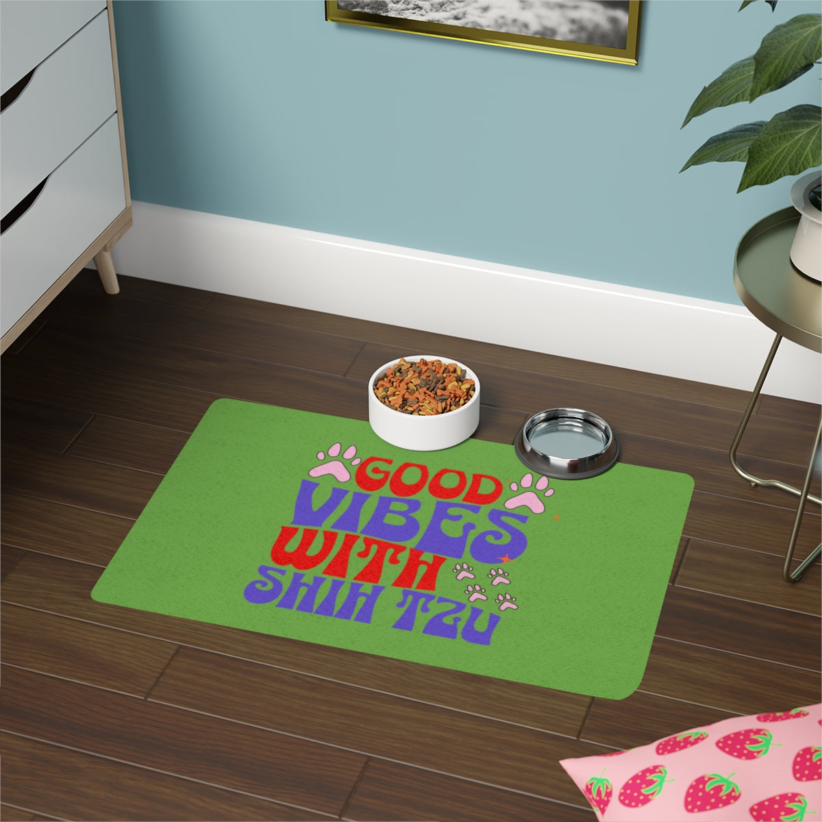 Good Vibes With Shih Tzu Pet Food Mat – Cute & Non-Slip Dog Mat