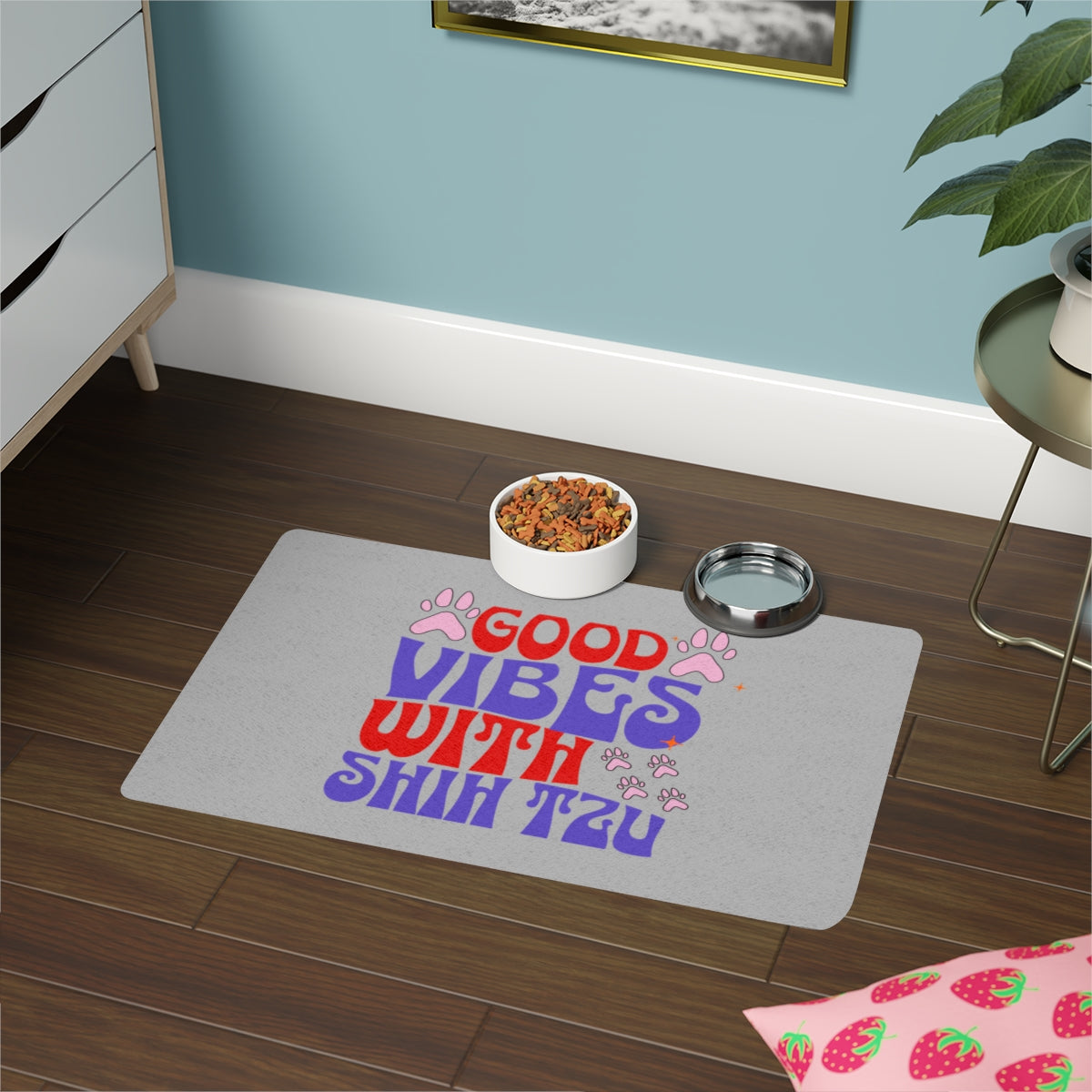 Good Vibes With Shih Tzu Pet Food Mat – Cute & Non-Slip Dog Mat