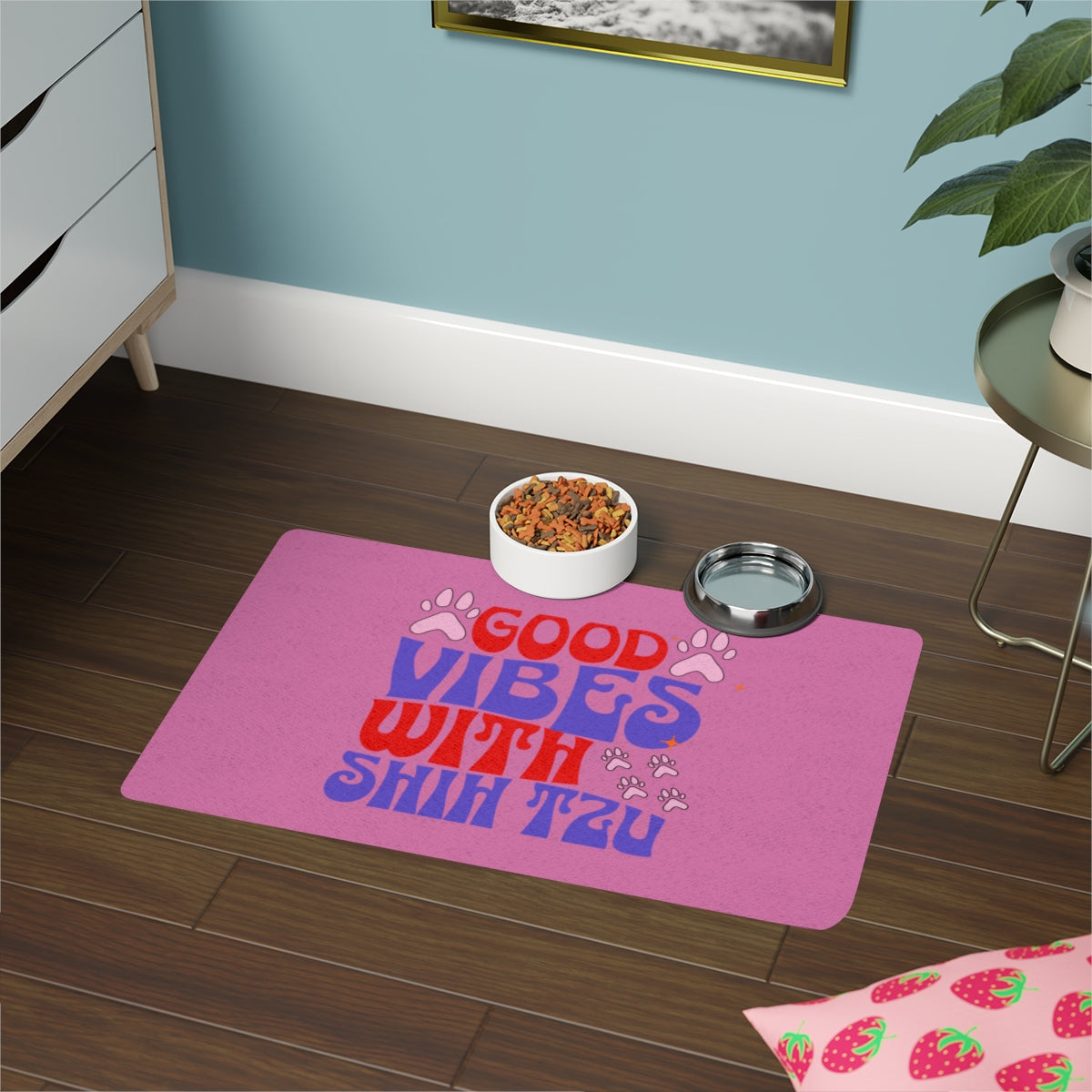 Good Vibes With Shih Tzu Pet Food Mat – Cute & Non-Slip Dog Mat