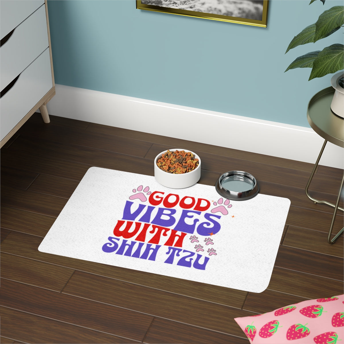Good Vibes With Shih Tzu Pet Food Mat – Cute & Non-Slip Dog Mat