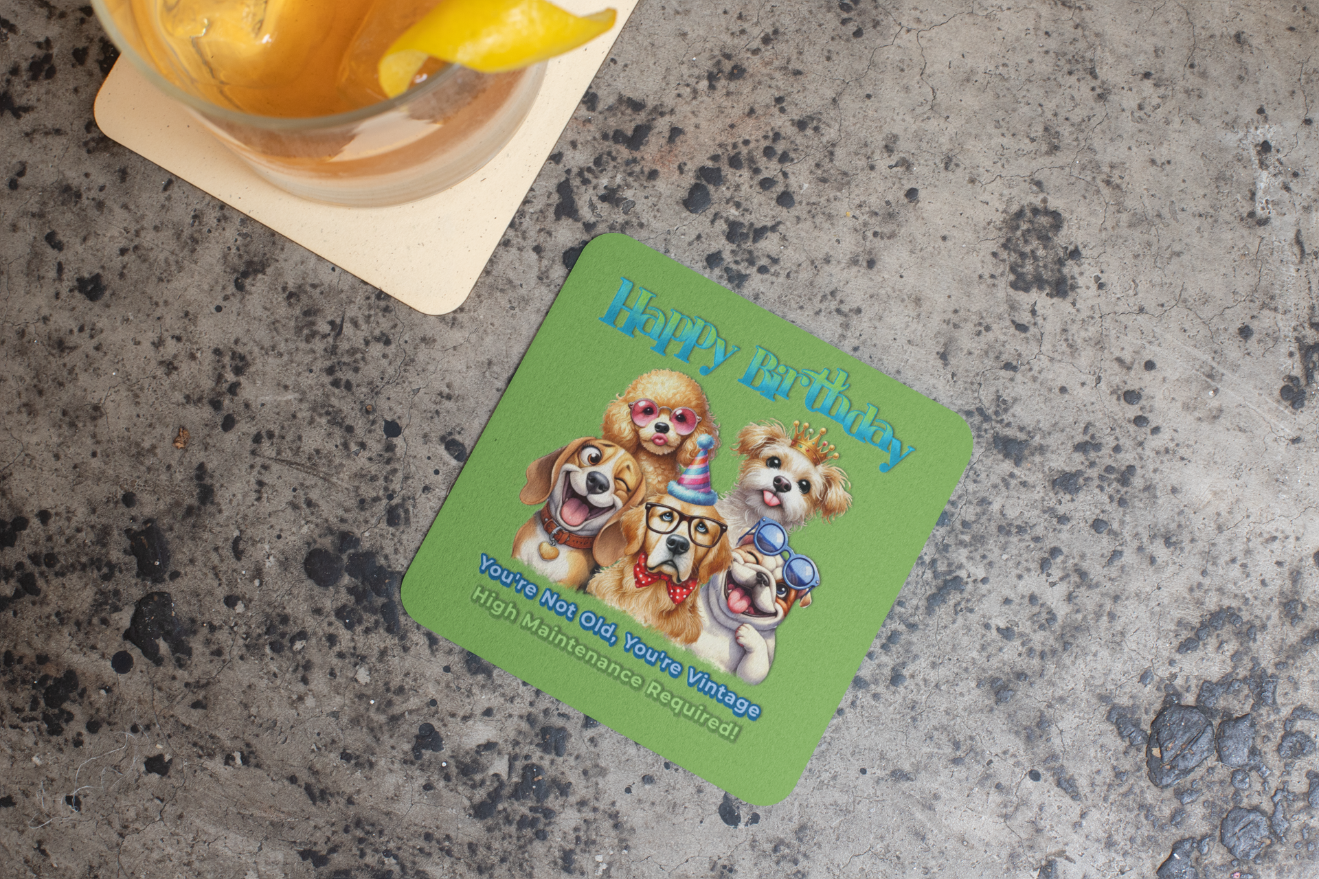 Funny Dog Birthday Coaster Set – You’re Not Old, You’re Vintage