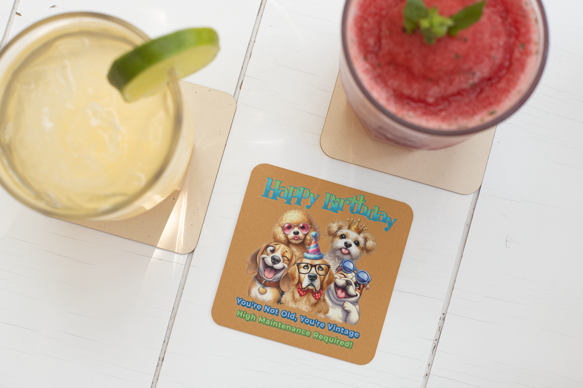 Funny Dog Birthday Coaster Set – You’re Not Old, You’re Vintage