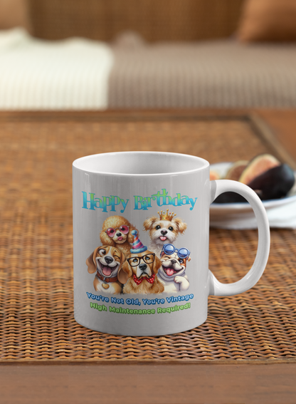 Vintage Birthday Dog Mug – Funny Gift for Dog Lovers & Divas