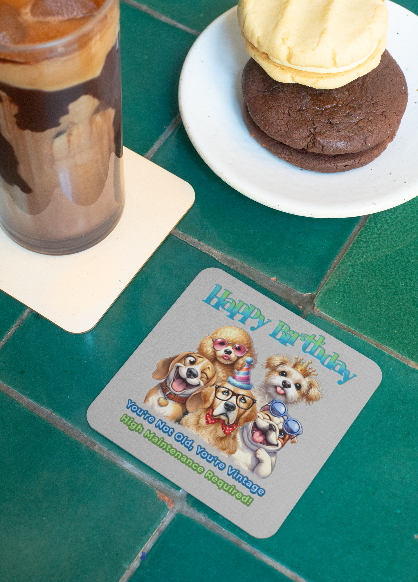 Funny Dog Birthday Coaster Set – You’re Not Old, You’re Vintage