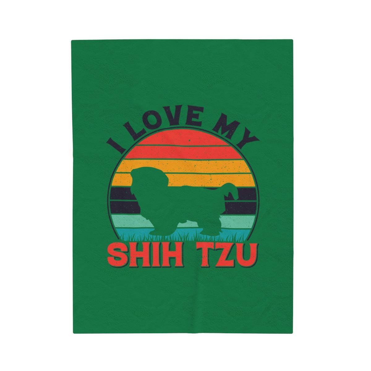 I Love My Shih Tzu With Rainbow Velveteen Plush Blanket - Shih Tzu Gifts