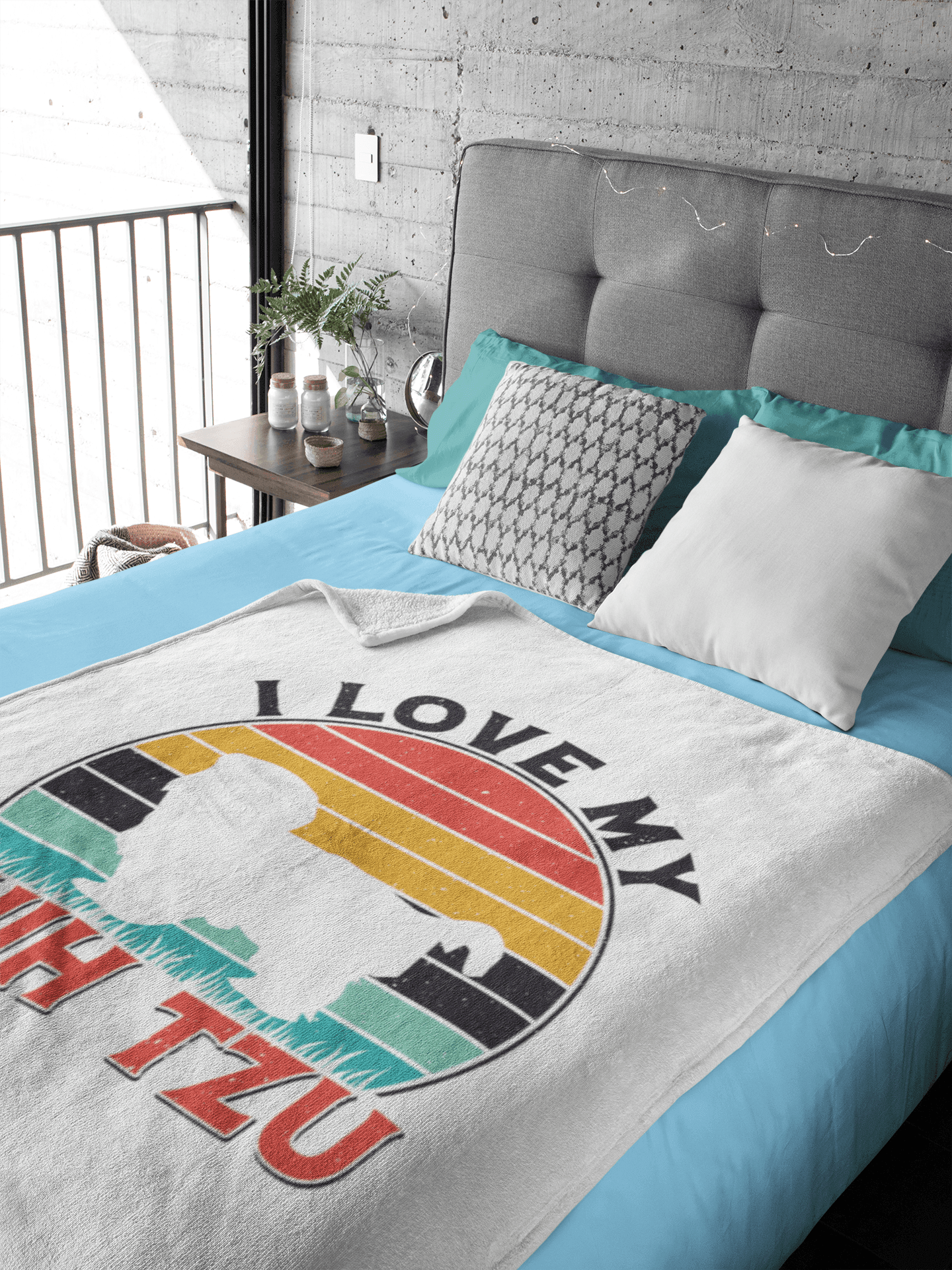 I Love My Shih Tzu With Rainbow Velveteen Plush Blanket - Shih Tzu Gifts