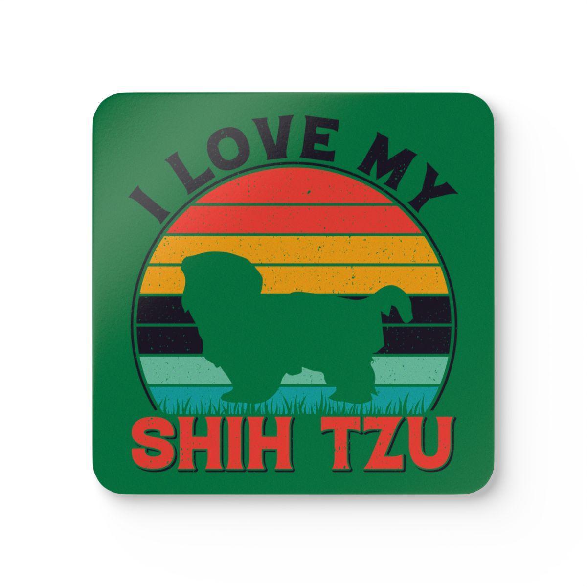 I Love My Shih Tzu With Rainbow Corkwood Coaster Set - Shih Tzu Gifts