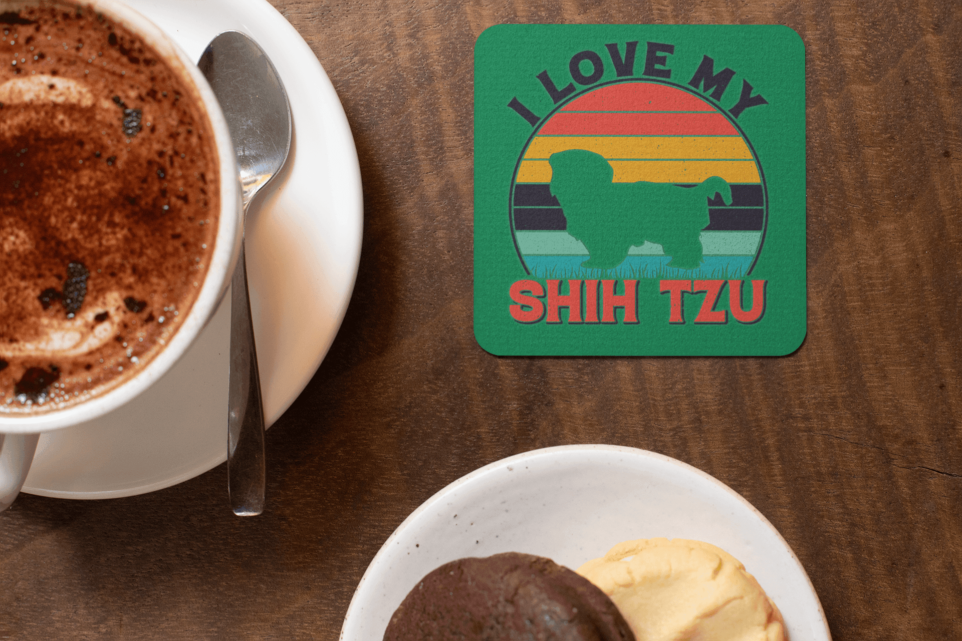 I Love My Shih Tzu With Rainbow Corkwood Coaster Set - Shih Tzu Gifts