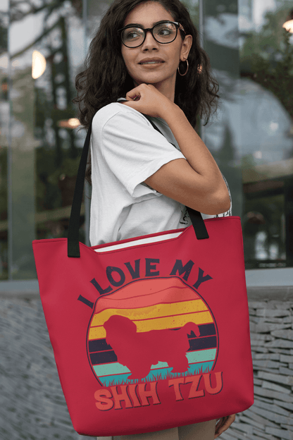 I Love My Shih Tzu With Rainbow Tote Bag - Shih Tzu Gifts