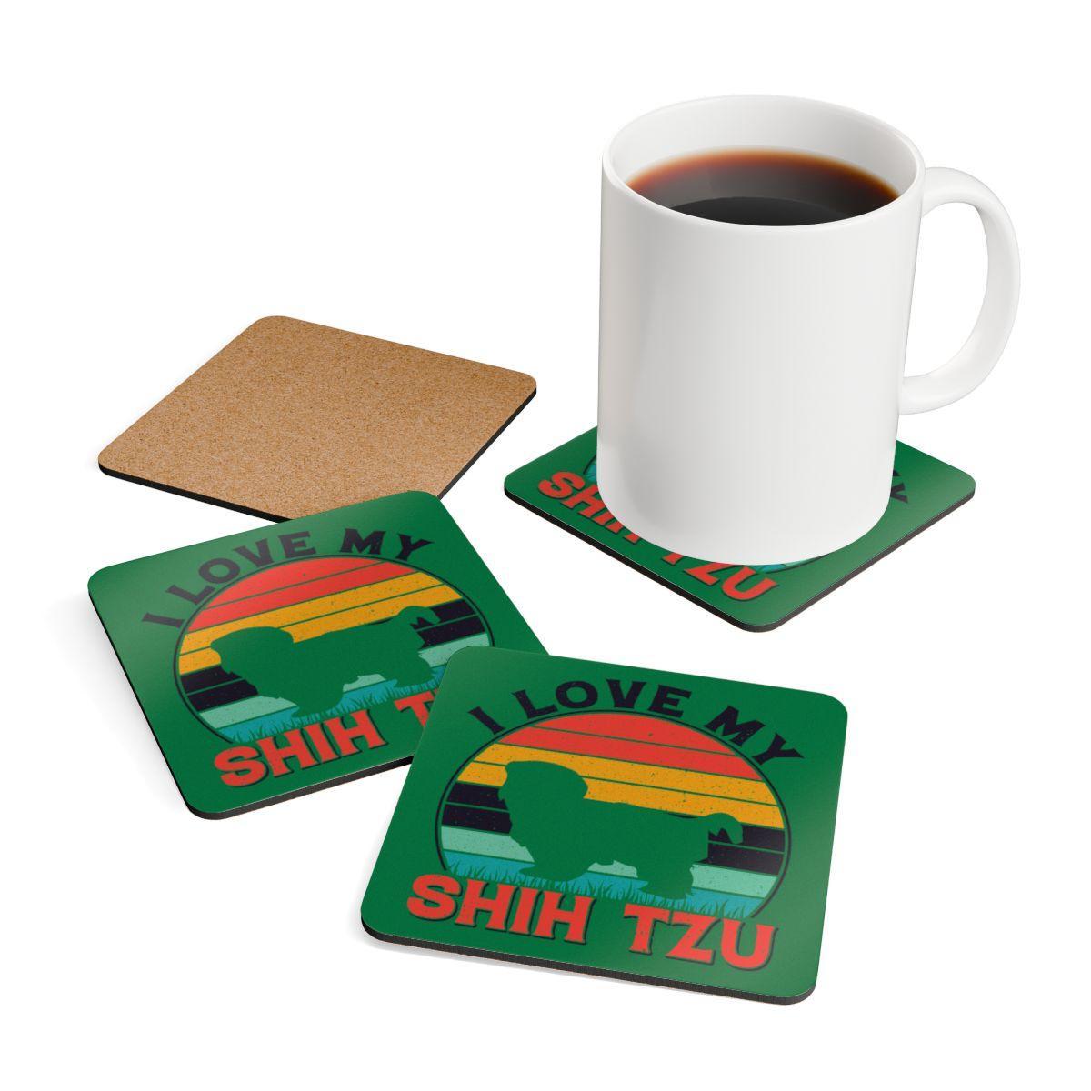 I Love My Shih Tzu With Rainbow Corkwood Coaster Set - Shih Tzu Gifts