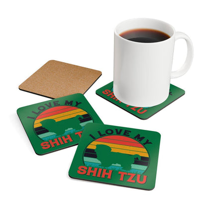 I Love My Shih Tzu With Rainbow Corkwood Coaster Set - Shih Tzu Gifts