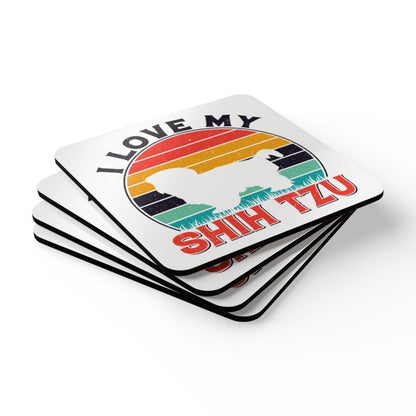 I Love My Shih Tzu With Rainbow Corkwood Coaster Set - Shih Tzu Gifts