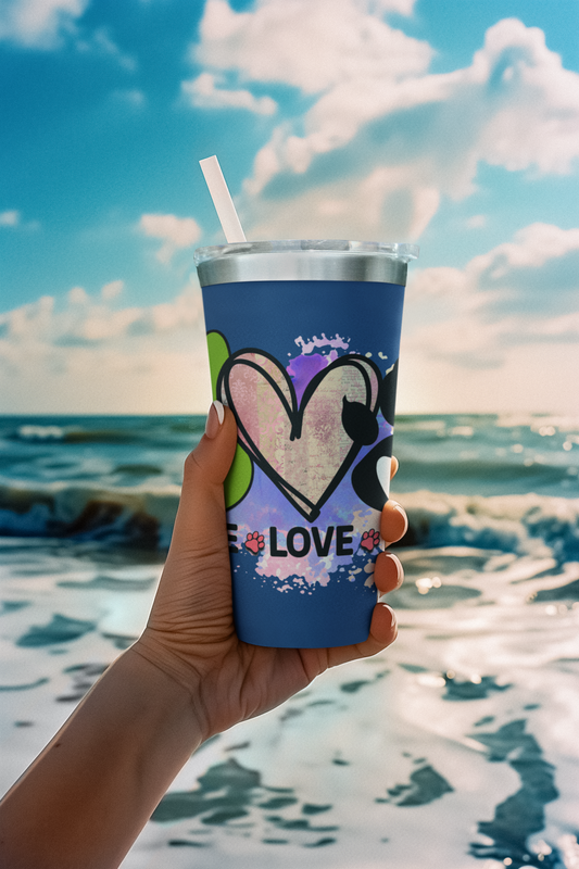 Peace Love Dogs Tumbler - 20oz Insulated Cup, Gift for Dog Lovers