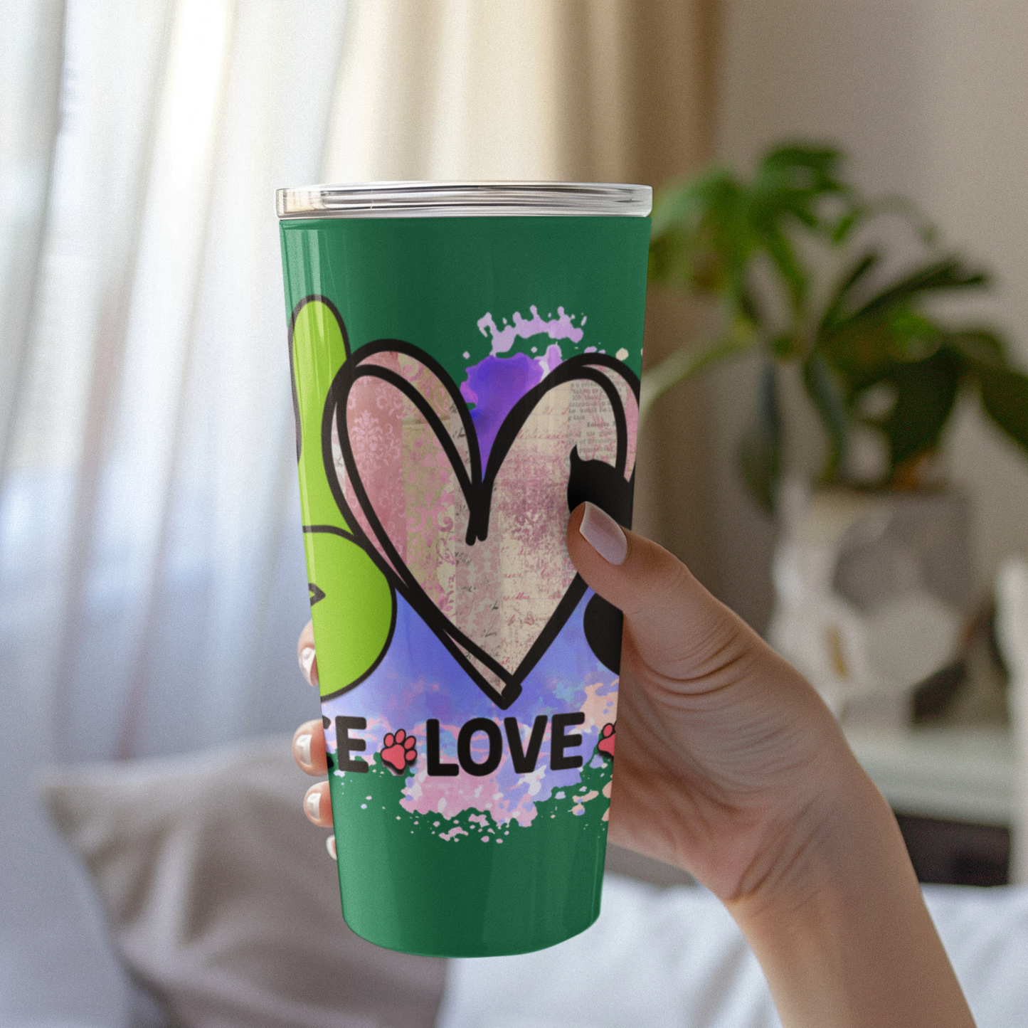 Peace Love Dogs Tumbler - 20oz Insulated Cup, Gift for Dog Lovers