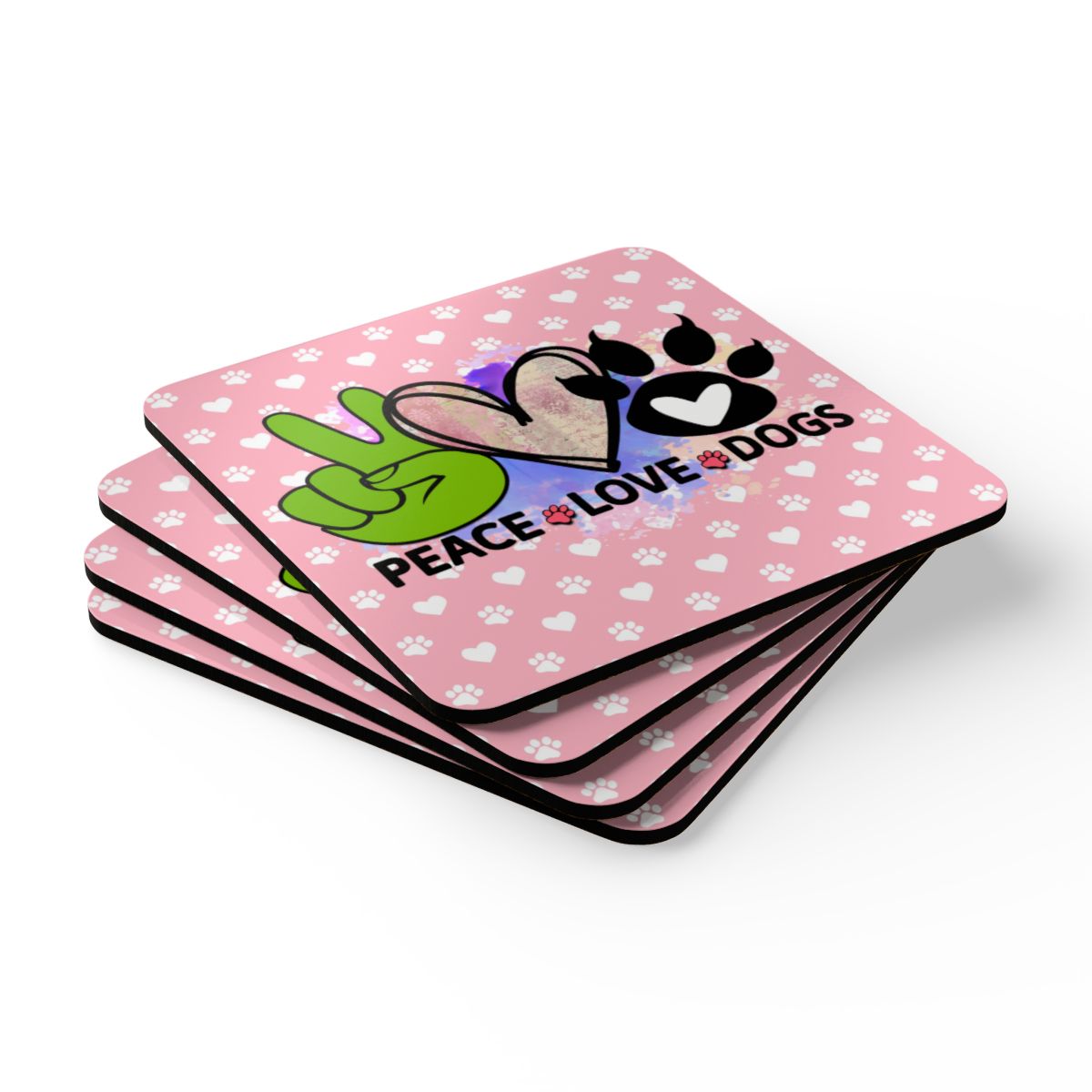 Peace Love Dogs Coaster Set – Cute Gift for Dog Lovers & Owners