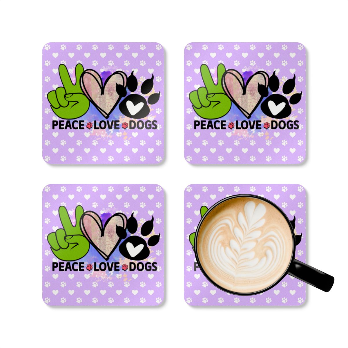Peace Love Dogs Coaster Set – Cute Gift for Dog Lovers & Owners