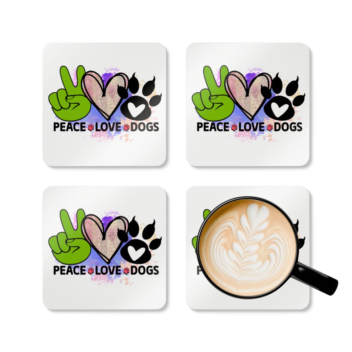 Peace Love Dogs Coaster Set – Cute Gift for Dog Lovers & Owners