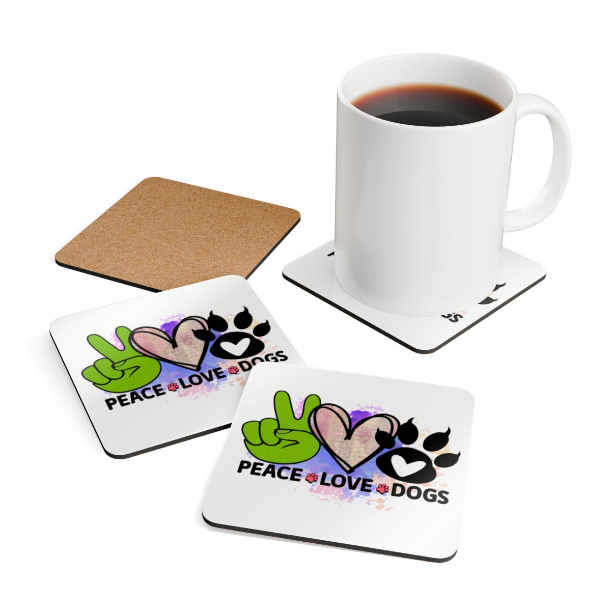 Peace Love Dogs Coaster Set – Cute Gift for Dog Lovers & Owners
