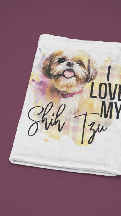 I Love My Shih Tzu Velveteen Plush Blanket