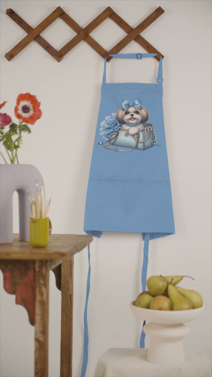Blue Bow Shih Tzu Apron – Ideal Gift for Dog Lovers and Owners
