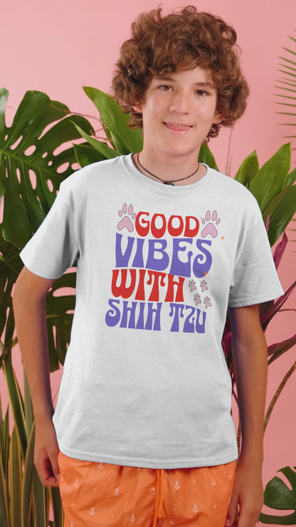 Good Vibes With Shih Tzu Youth Shirt - Fun Gift for Dog Lovers