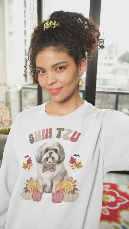 Shih Tzu in Fall Sweatshirt – Perfect for Dog Lovers this Season