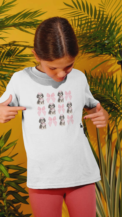 Shih Tzu With Pink Bows Youth Shirt - Cute Gift for Dog Lovers