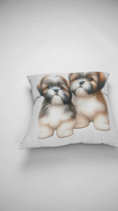 Two Babies Shih Tzu Square Pillow