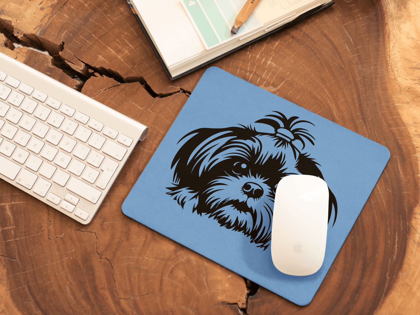 Shih-Tzu-Black-and White-white- Mouse Pad (Rectangle) - Shih Tzu Gifts