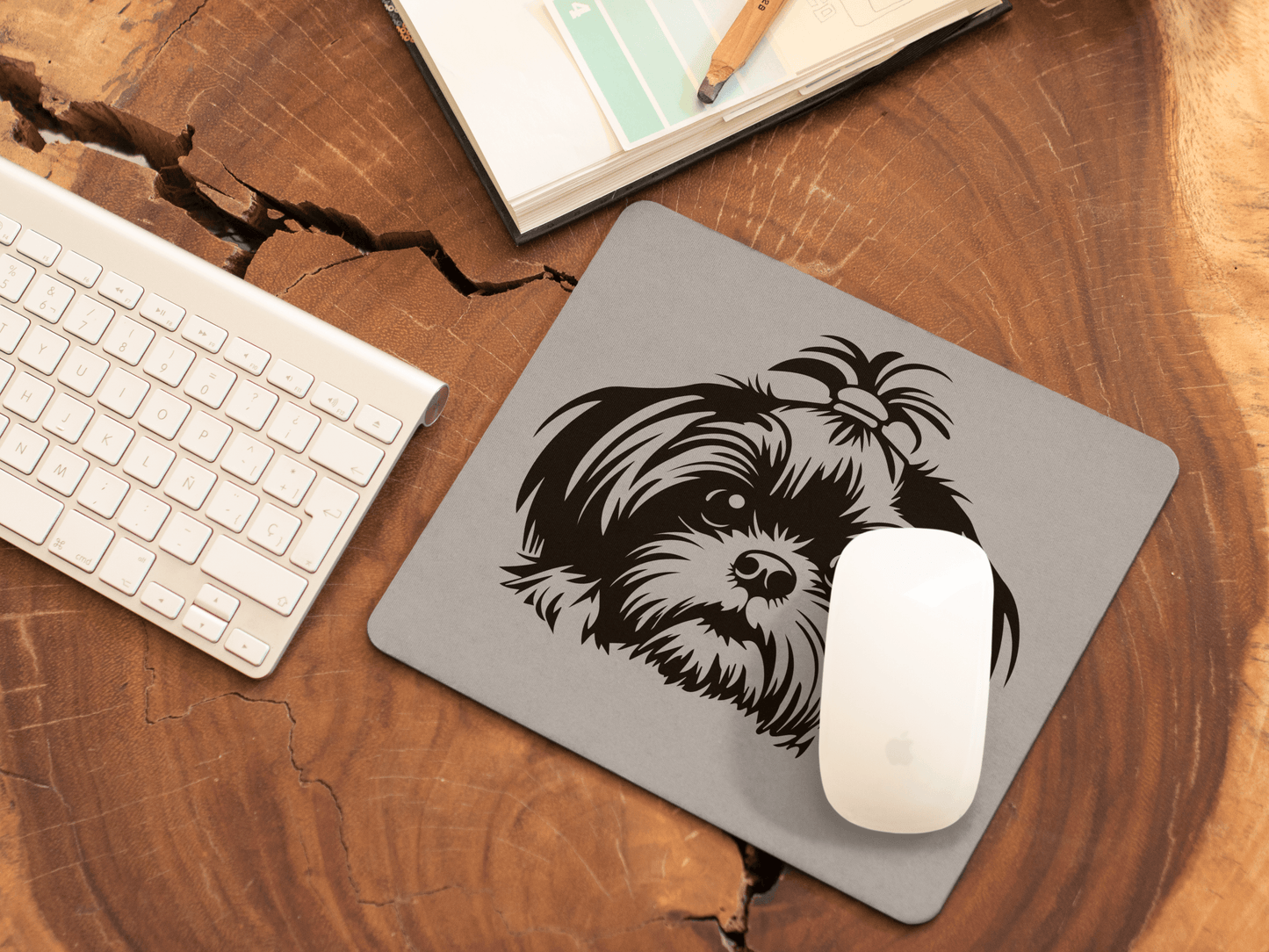 Shih-Tzu-Black-and White-white- Mouse Pad (Rectangle) - Shih Tzu Gifts